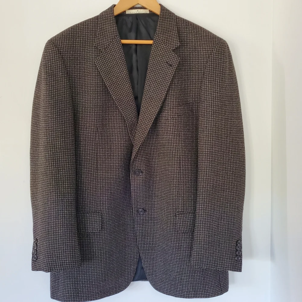JOSEPH ABBOUD 42R Black Tan Wool Blend Suit Blazer Jacket 2 Button 90s Grandpa